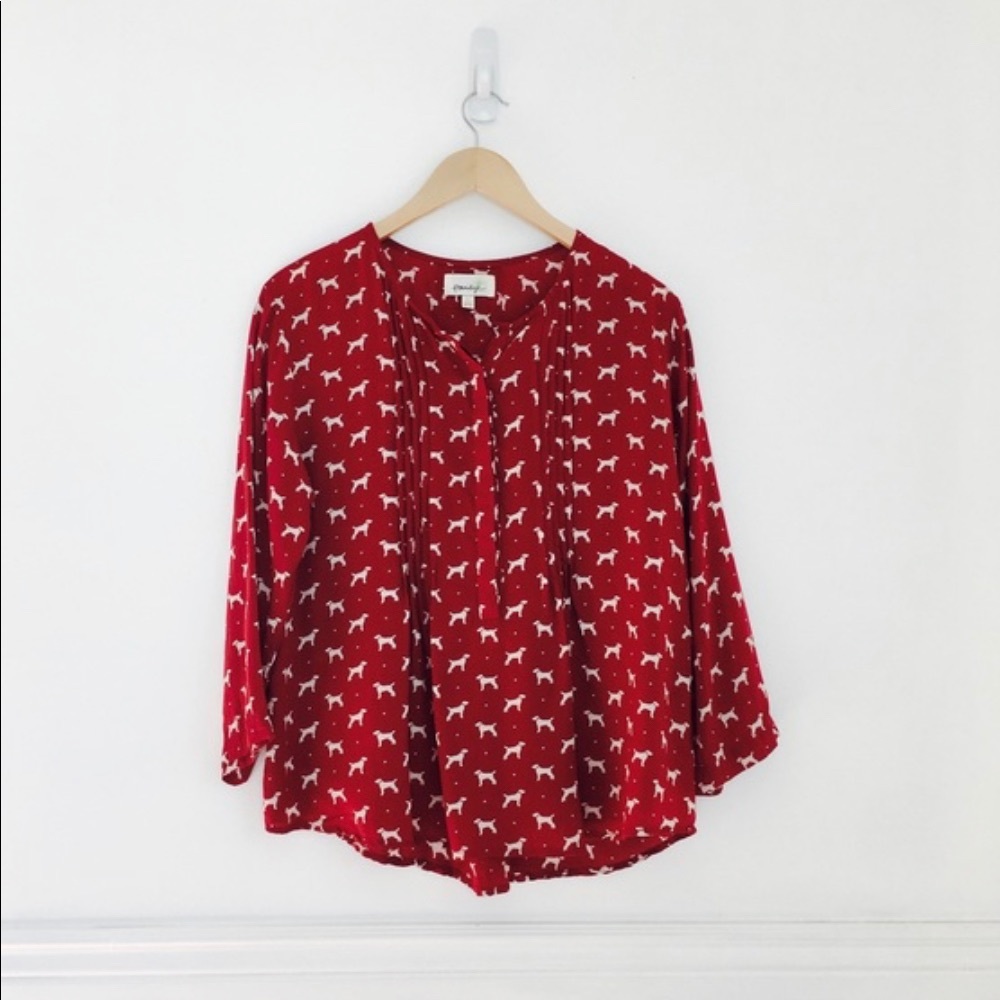 Anthropologie Porridgr Dog Print Red 3/4 sleep top